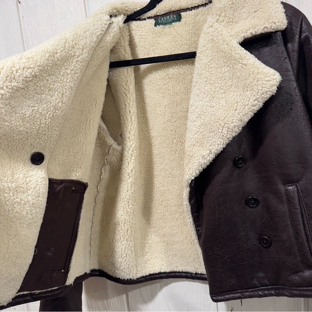Ralph Lauren Dark Brown Faux Shearling Jacket with Cream Collar - Picture 4 of 8